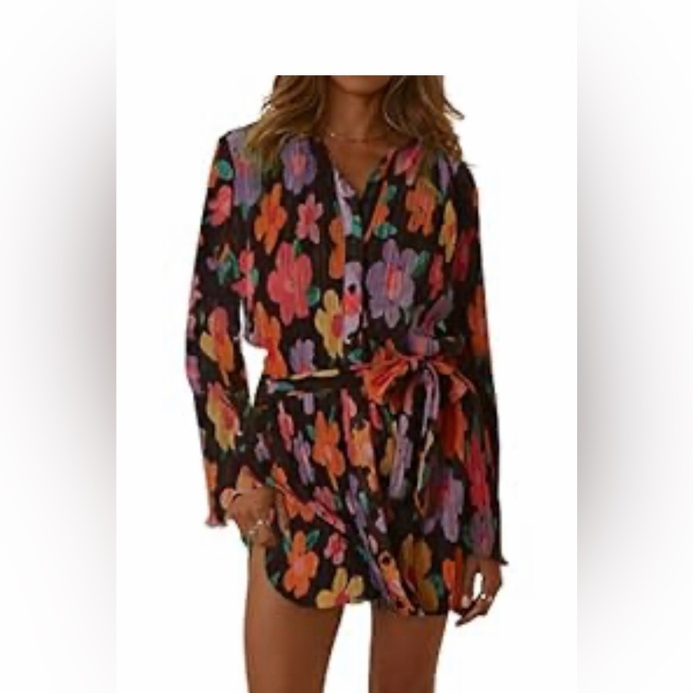 Floral Long Sleeve Dress with Belt